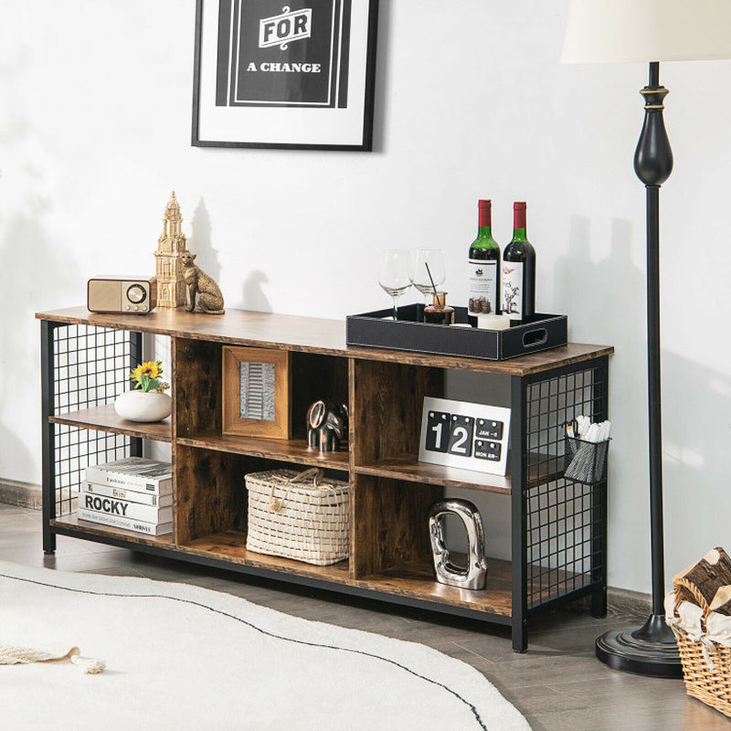 Mid-Century Wooden TV Stand with Storage Basket for Tvs up to 65 Inch