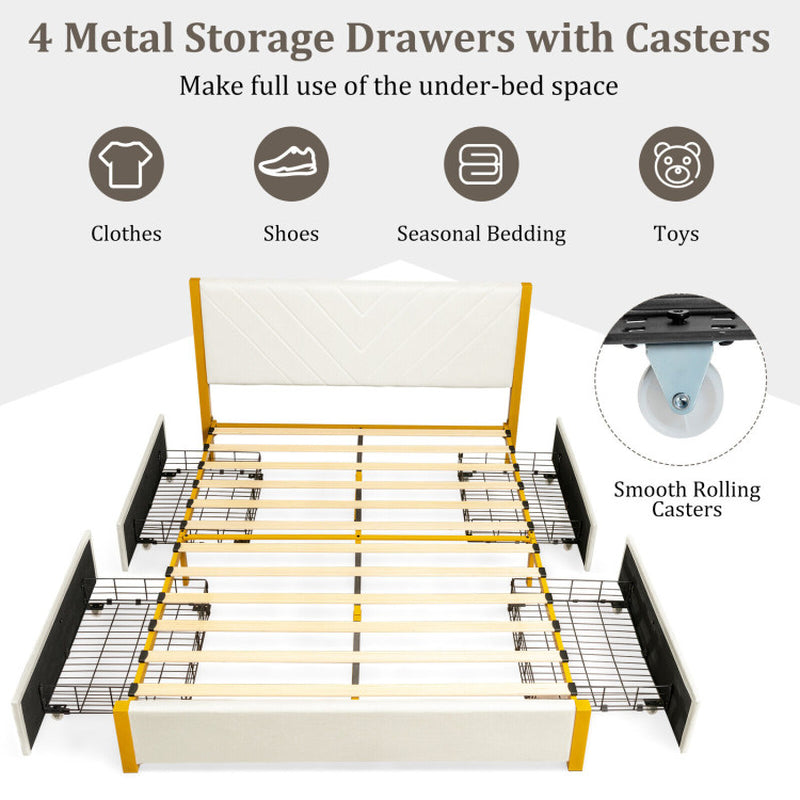 Full Size/Queen Size Upholstered Bed Frame with Adjustable Headboard and 4 Drawers