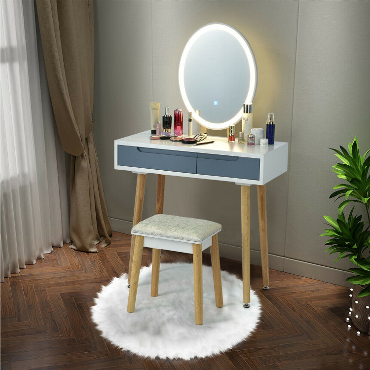 Touch Screen Vanity Makeup Table Stool Set with Lighted Mirror