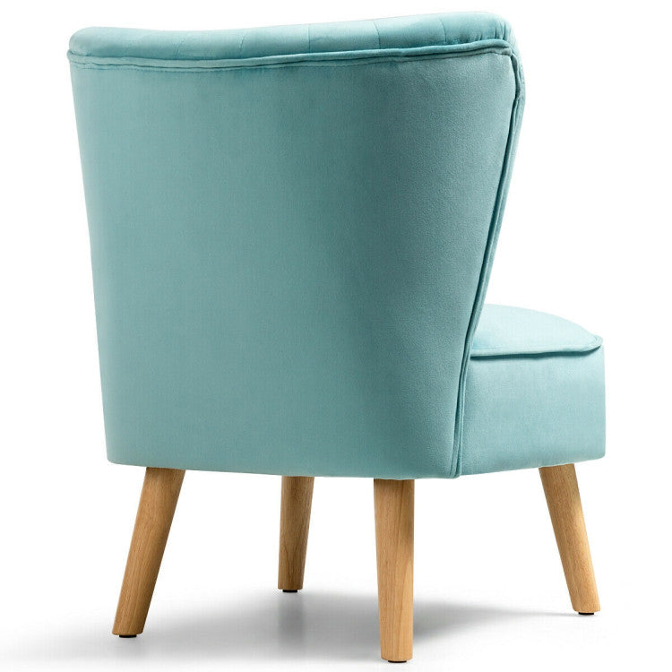 Modern Armless Velvet Accent Chair with Wood Legs