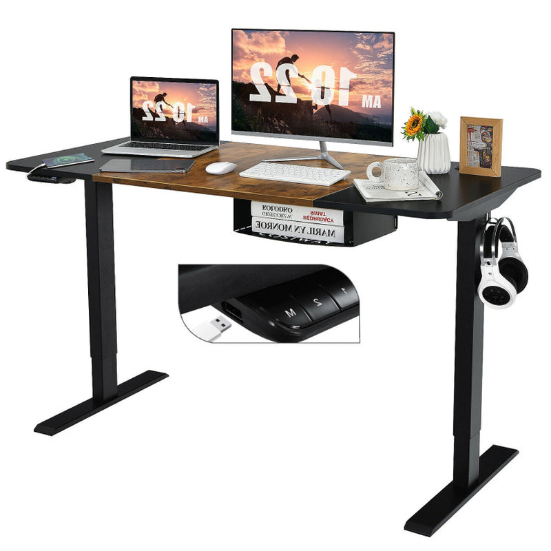 55 X 28 Inch Electric Standing Desk with USB Port Black