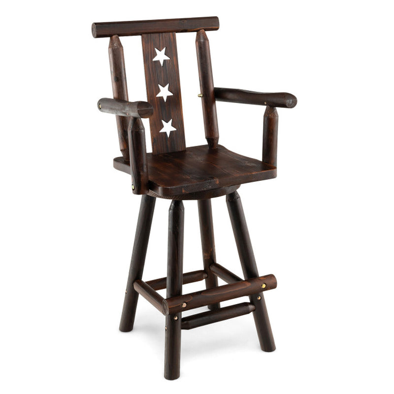 29 Inch Wooden Swivel Bar Stool with Footrest Backrest Armrest