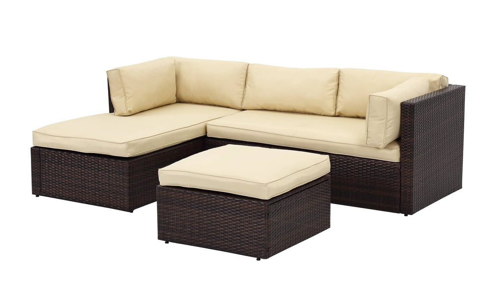 Staffora Amity 3 Piece All Weather Wicker L-Shape Sectional with Chaise with Cushions and Ottoman - StafforaFurniture
