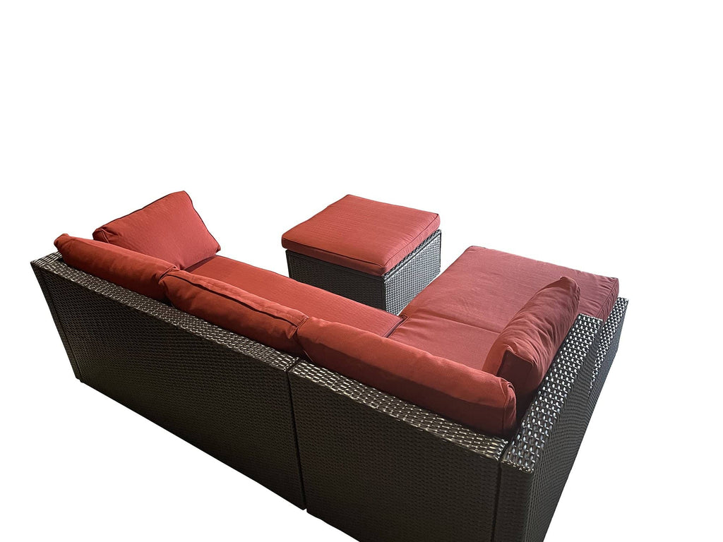 Staffora Amity 3 Piece All Weather Wicker L-Shape Sectional with Chaise with Cushions and Ottoman - Red - StafforaFurniture