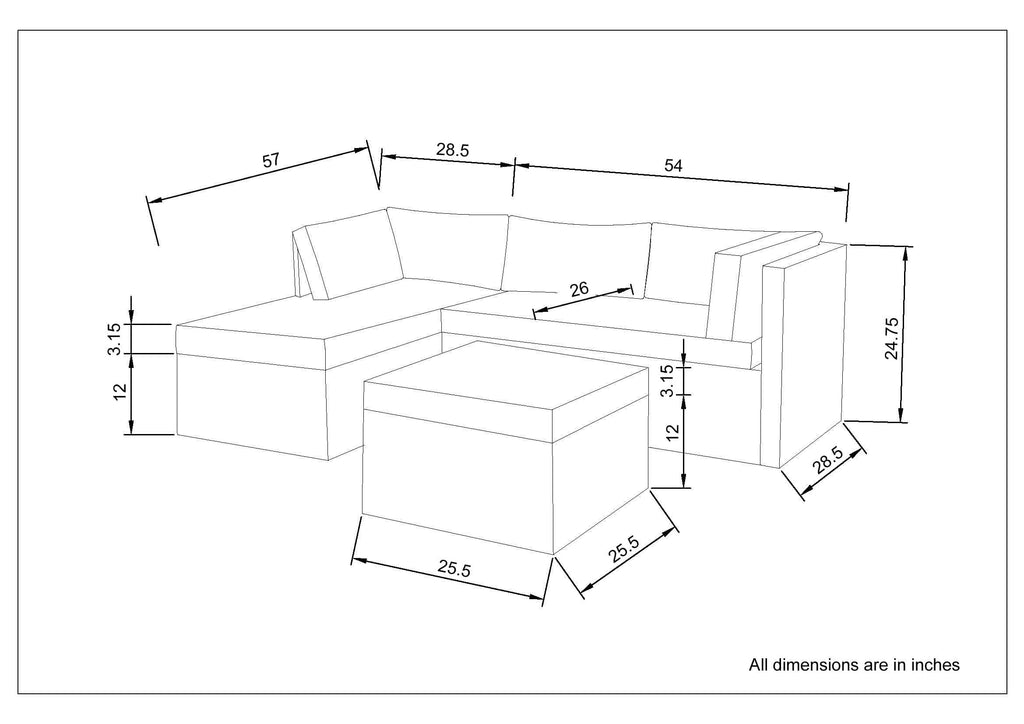 Staffora Amity 3 Piece All Weather Wicker L-Shape Sectional with Chaise with Cushions and Ottoman - StafforaFurniture