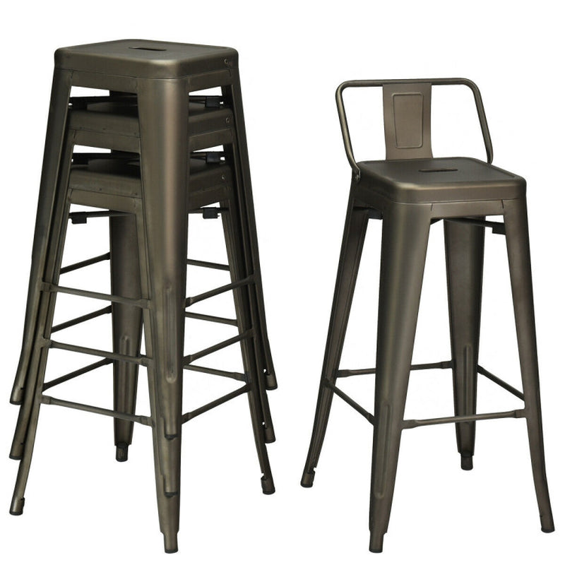 30 Inch Set of 4 Barstools with Removable Back and Rubber Feet