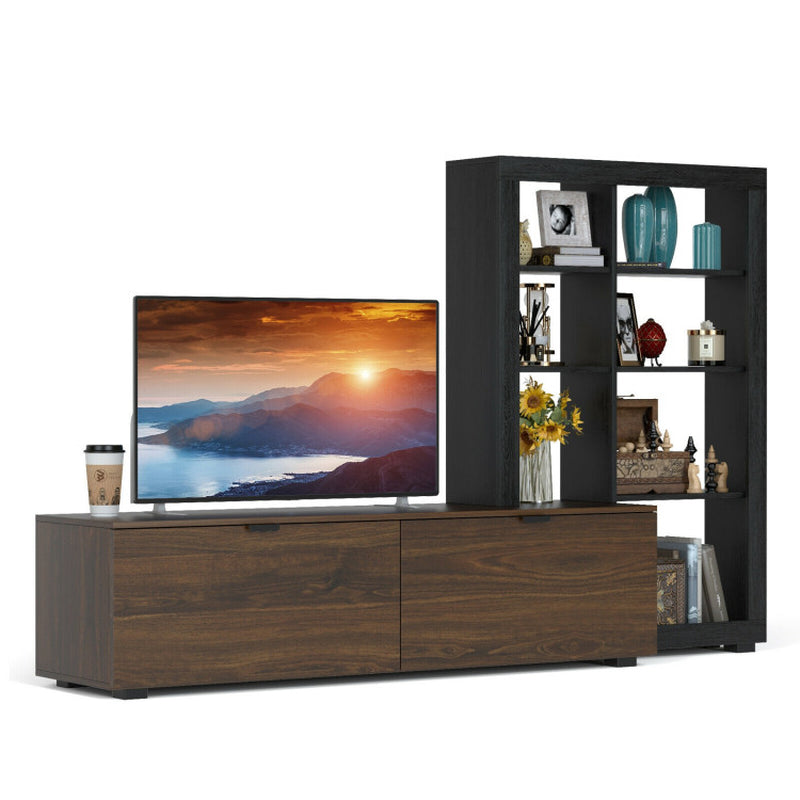 2-In-1 TV Stand with 4-Tier Bookshelf for Tvs up to 50 Inch