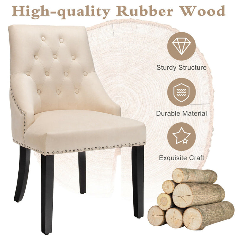 Modern Upholstered Button-Tufted Dining Chair with Naild Trim