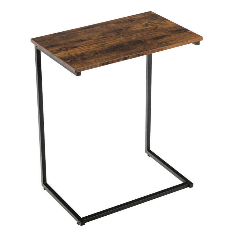 C-Shaped Industrial End Table with Metal Frame