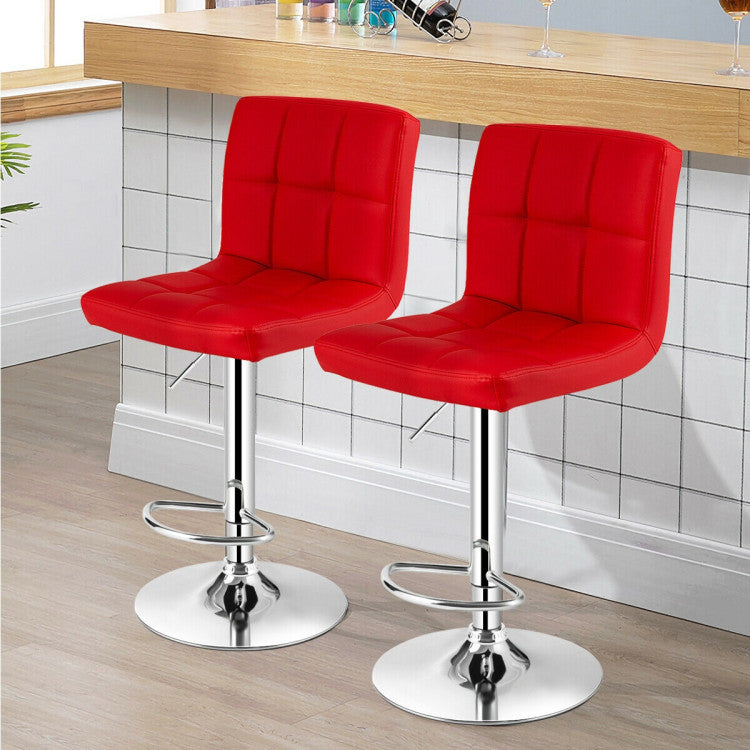 Set of 2 Square Swivel Adjustable Bar Stools with Back and Footrest