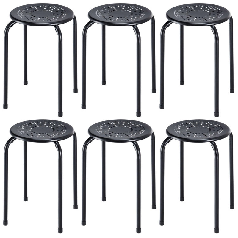 6-Pack Stackable Multifunctional Daisy Design Backless round Metal Stool Set