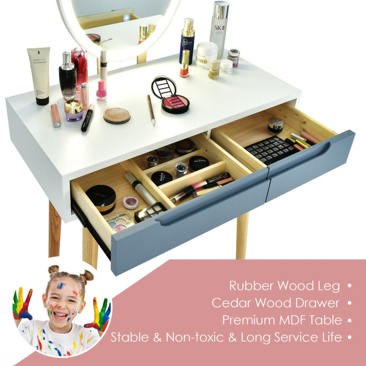 Touch Screen Vanity Makeup Table Stool Set with Lighted Mirror