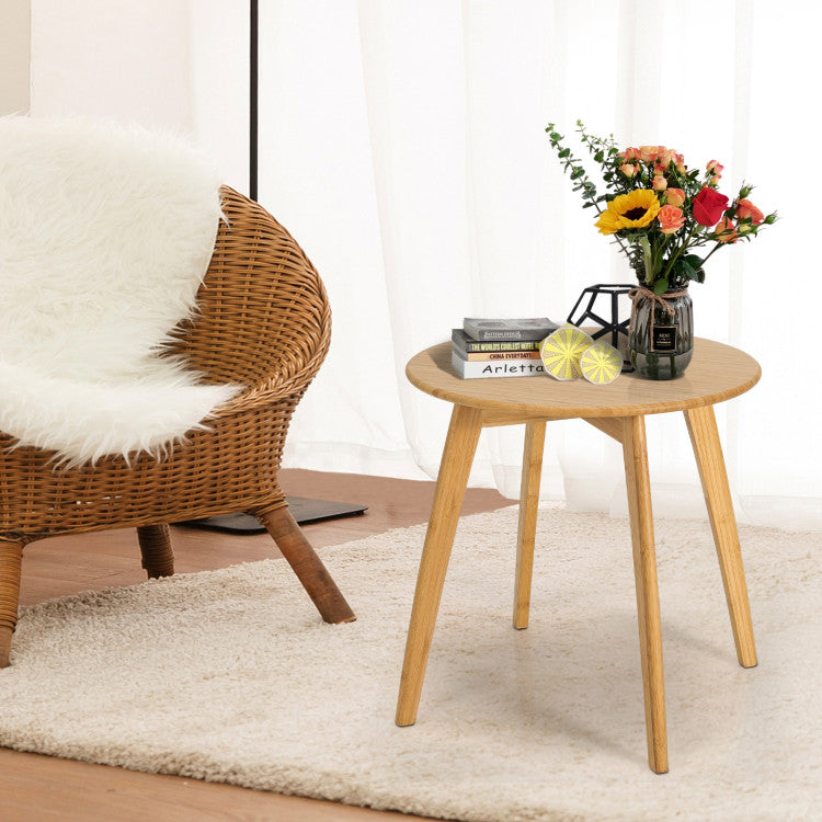 Bamboo round Side Table with 4 Splayed Legs and round Tabletop for Living Room