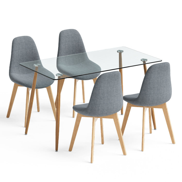 4 Pieces Modern Dining Chair Set with Wood Legs and Fabric Cushion Seat