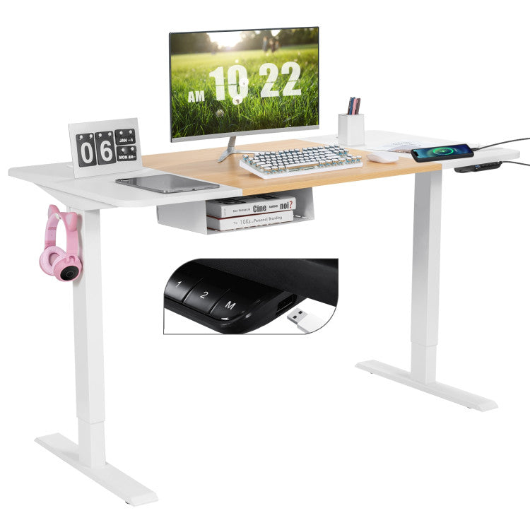 55 X 28 Inch Electric Adjustable Sit to Stand Desk with USB Port