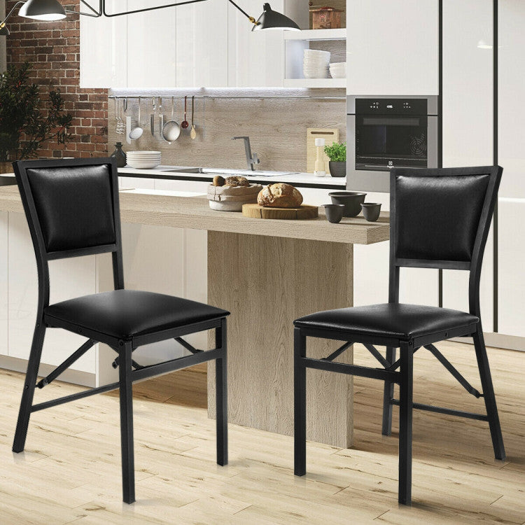 Set of 2 Metal Folding Dining Chair with Padded Seats for Small Room