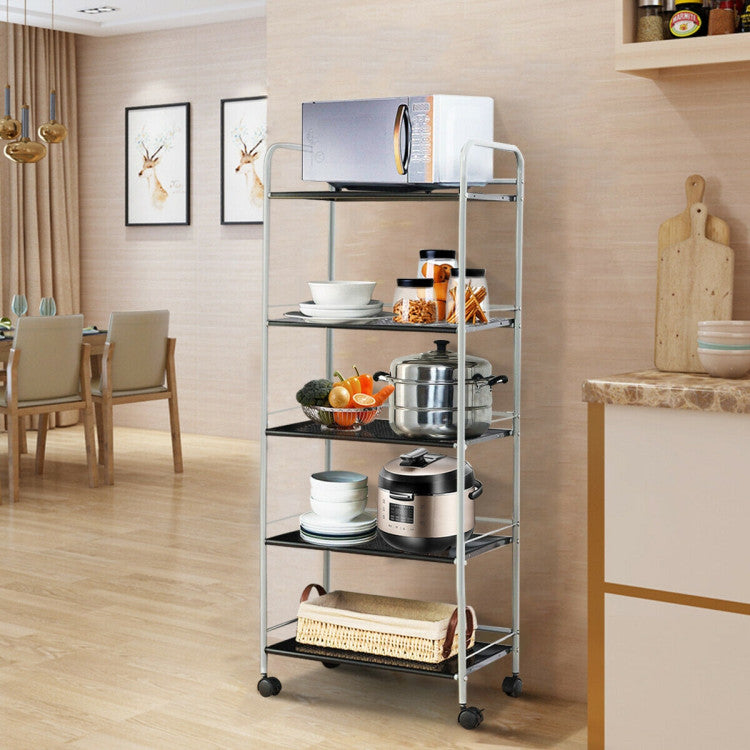 5-Tier Kitchen Rolling Utility Microwave Rack Cart with Lockable Casters