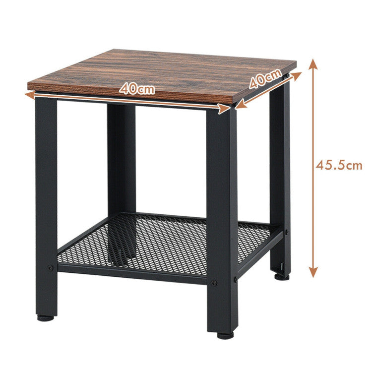 2-Tier Industrial End Table with Storage Shelf for Small Space