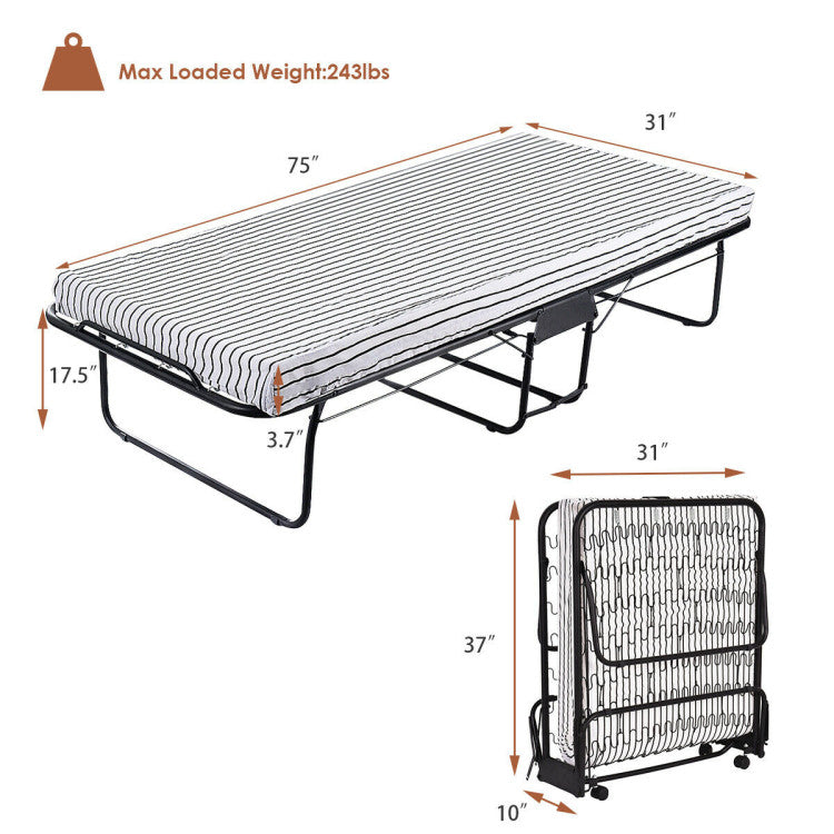 75 X 31 Inch Folding Guest Bed with Foam Mattress