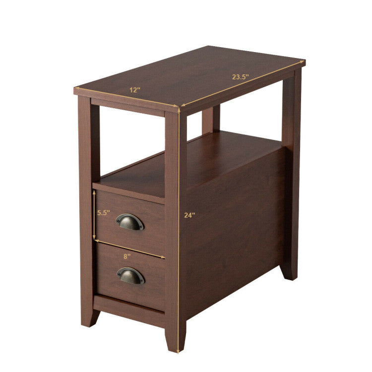 23.5 X 12 Inch Rectangular Nightstand with 2 Drawers and Shelf