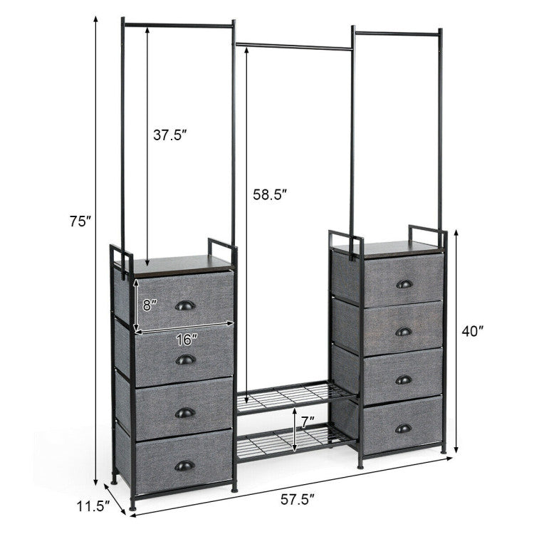 3-In-1 Portable Multifunctional Dresser with 8 Fabric Drawers and Metal Rack