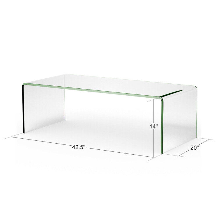 42 X 19.7 Inch Clear Tempered Glass Coffee Table with Rounded Edges