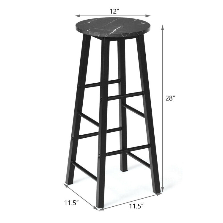 2 Pieces Industrial round Seat Faux Marble Bar Stool Set