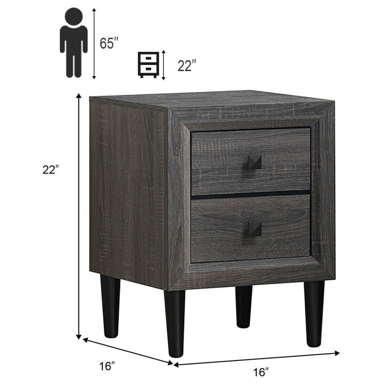 2 Pieces Multipurpose Retro Nightstand Set with 2 Drawers