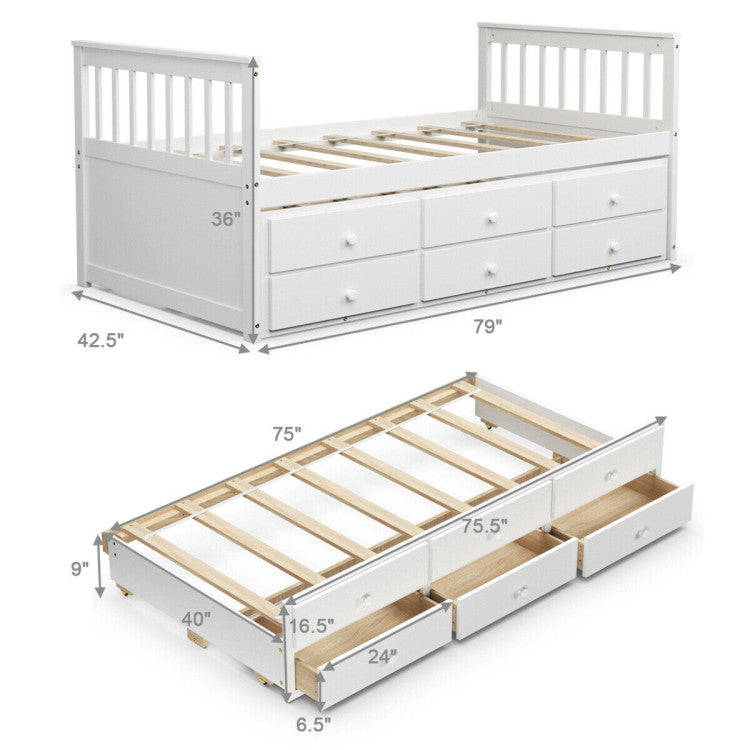 Twin Captain’S Bed with Trundle and 3 Storage Drawers