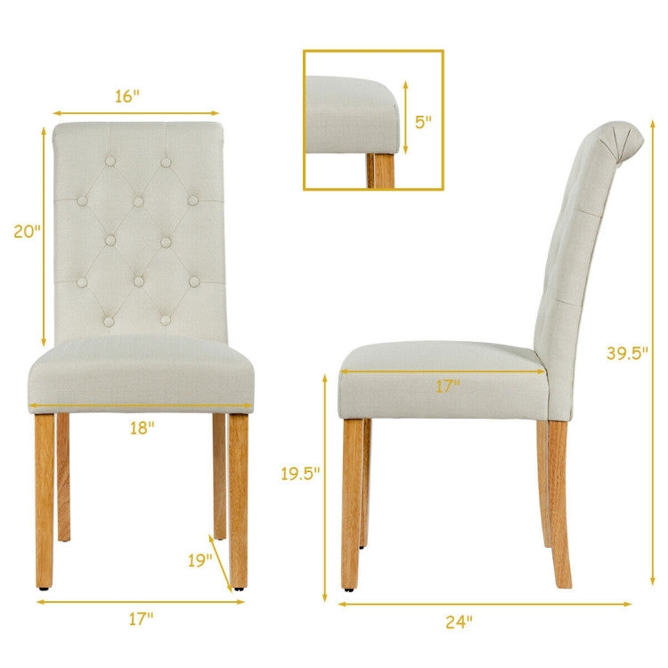 2 Pieces Tufted Dining Chair Set with Adjustable Anti-Slip Foot Pads