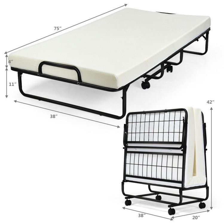 Twin Size Metal Folding Bed with 4 Inch Foam Mattress