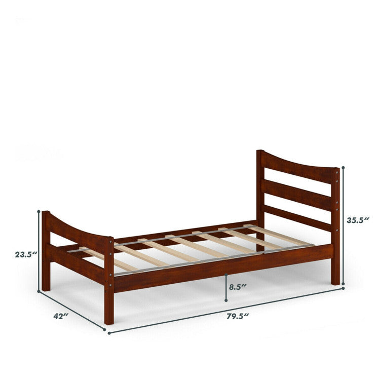 Twin Size Rustic Style Platform Bed Frame with Headboard and Footboard