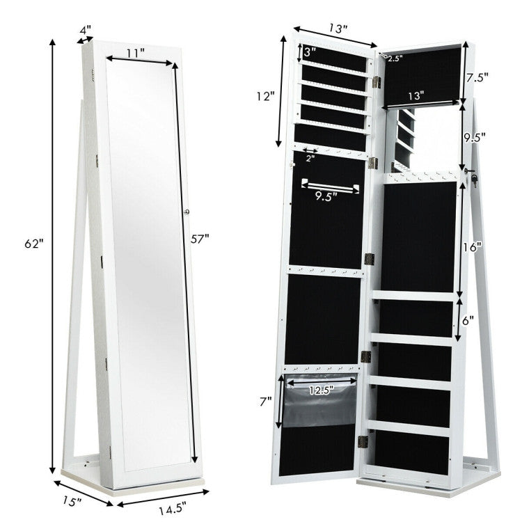 Standing Lockable Jewelry Storage Organizer with Full-Length Mirror