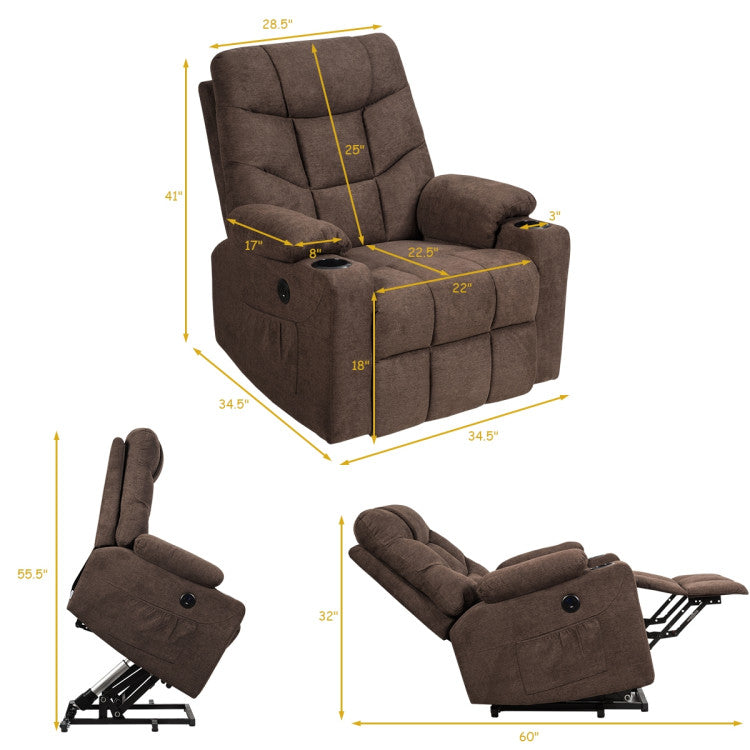 Electric Power Lift Massage Recliner Sofa with 8 Point Massage and Lumbar Heat