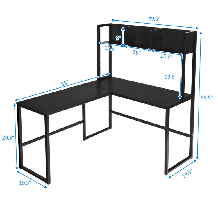 Reversible L-Shaped Corner Desk with Storage Bookshelf