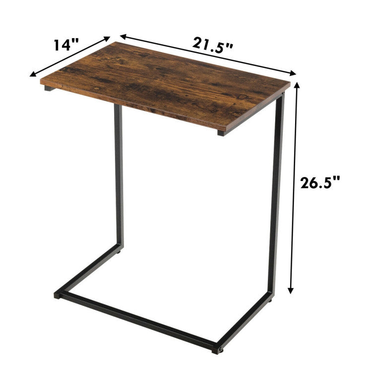 C-Shaped Industrial End Table with Metal Frame