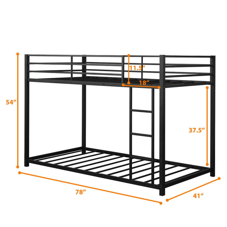 Sturdy Metal Bunk Bed Frame Twin over Twin with Safety Guard Rails and Side Ladder