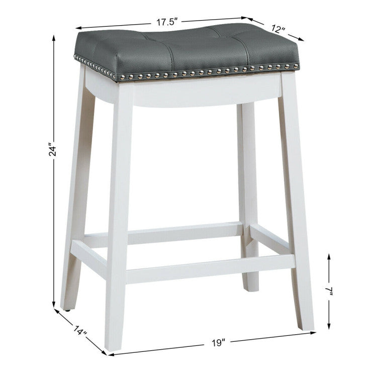 Set of 2 24-Inch Height Backless Counter Stool with Footrest