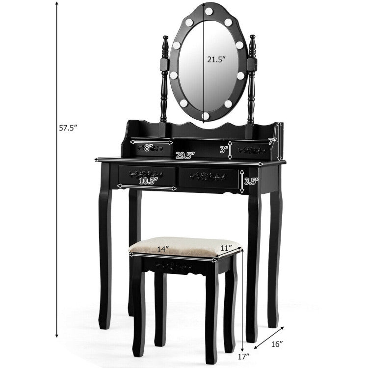 Makeup Vanity Dressing Table Set with Dimmable Bulbs Cushioned Stool