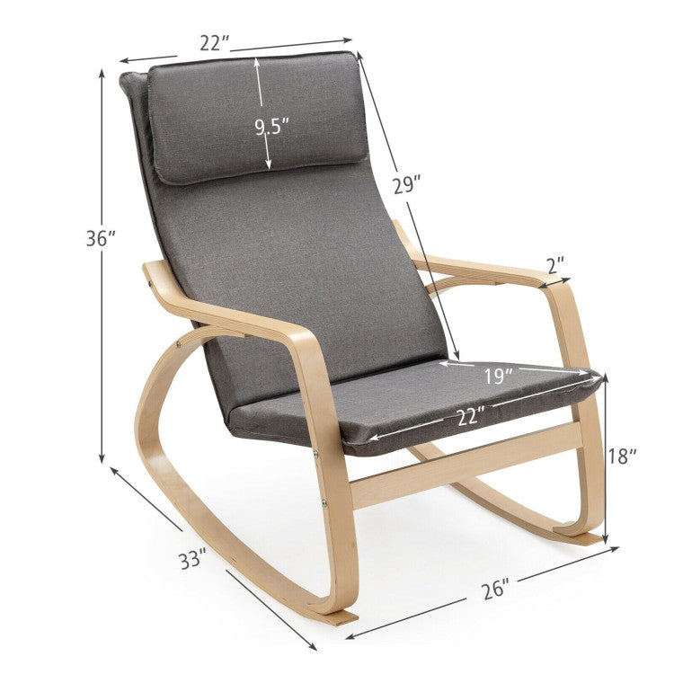 Stable Wooden Frame Leisure Rocking Chair with Removable Upholstered Cushion