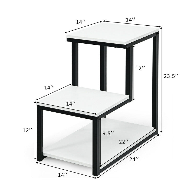 3-Tier Ladder-Shaped Chair Side Table with Storage Shelf