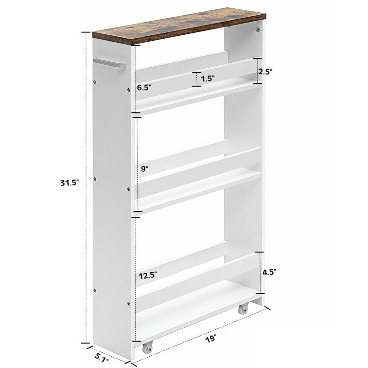 4 Tiers Rolling Slim Storage Kitchen Organizer Cart with Handle