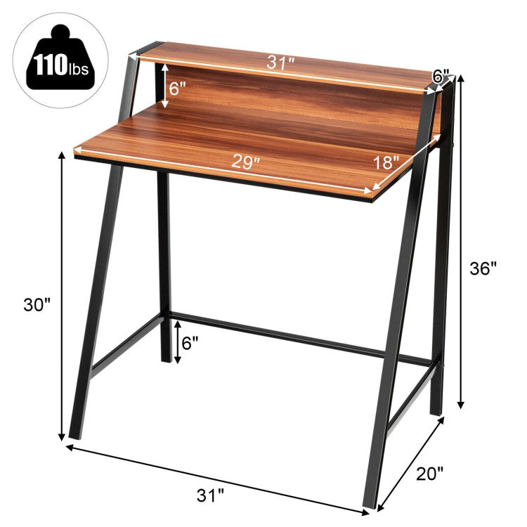 2 Tier Small Computer Desk with Sturdy Frame for Small Place