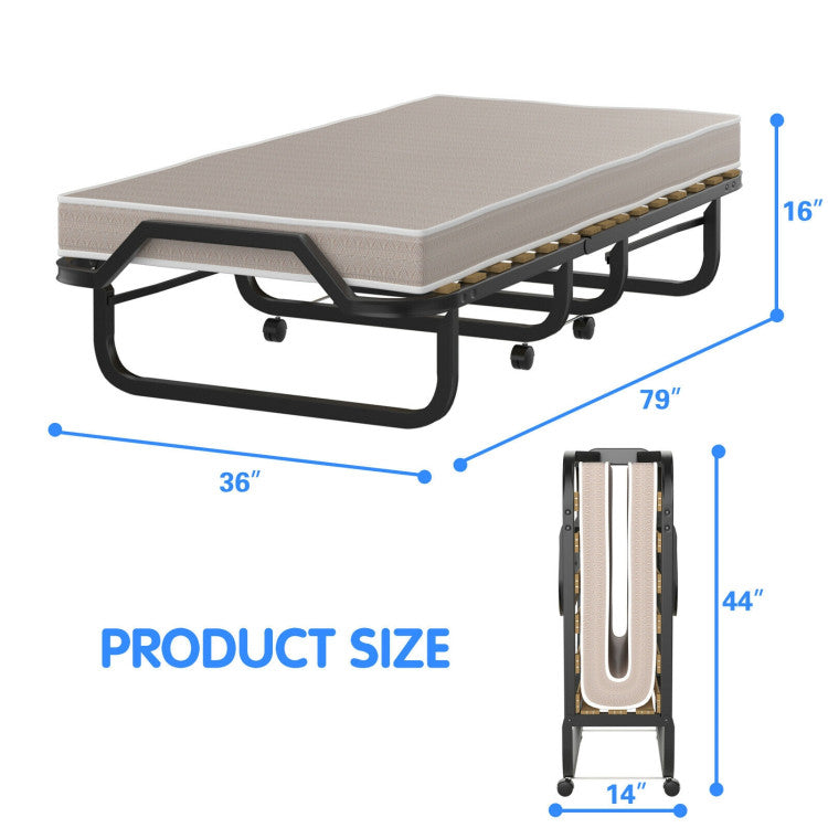 79 X 36 Inch Folding Rollaway Bed with Memory Foam Mattress