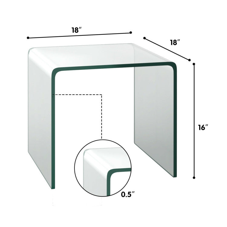 Tempered Glass End Table with Waterfall Edges and Non-Slip Pad