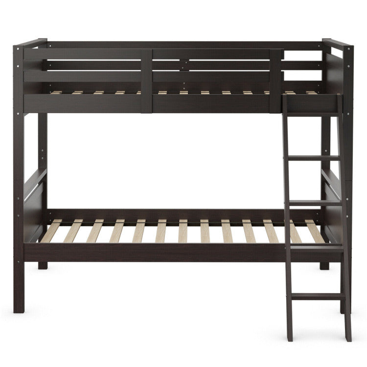 Twin over Twin Bunk Bed with Ladder and Guard Rail