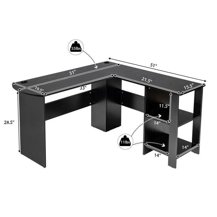 Modern L-Shaped Computer Desk with Shelves