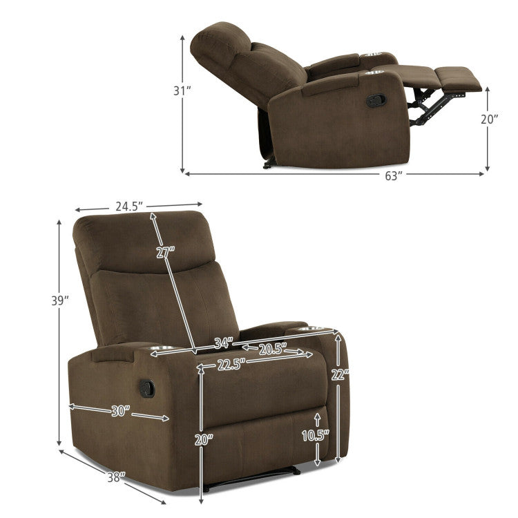 Recliner Chair Single Sofa Lounger with Arm Storage and Cup Holder for Living Room