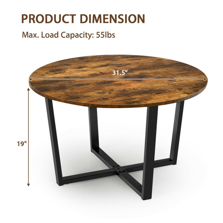 Round Industrial Style Cocktail Side Coffee Table with Metal Frame