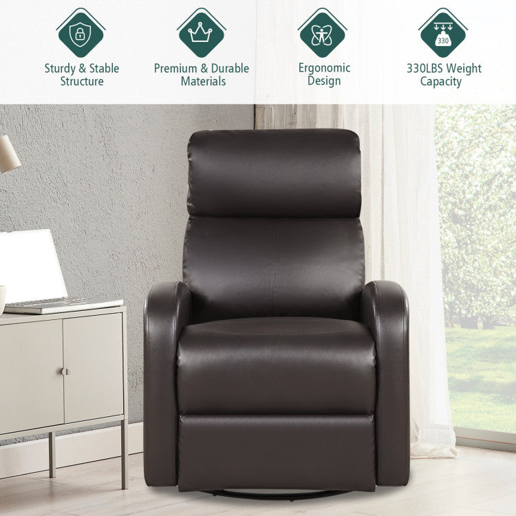 Leather Recliner Chair with 360° Swivel Glider and Padded Seat